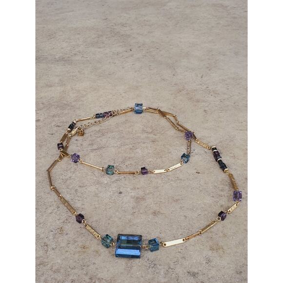 Vintage RLM Robert Lee Morris Gold Tone Crystal Necklace Signed 35–38” - Picture 3 of 11